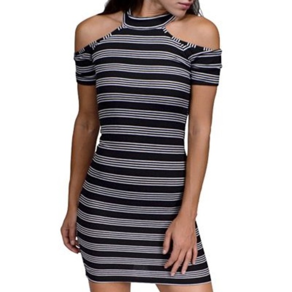 NWT Black & White Cotton Blend Striped Bodycon Dress - Picture 3 of 5